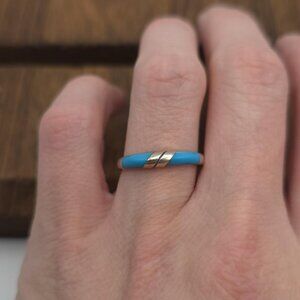 Size 7.5 Sterling Silver Blue Inlay Unique Ring A1277